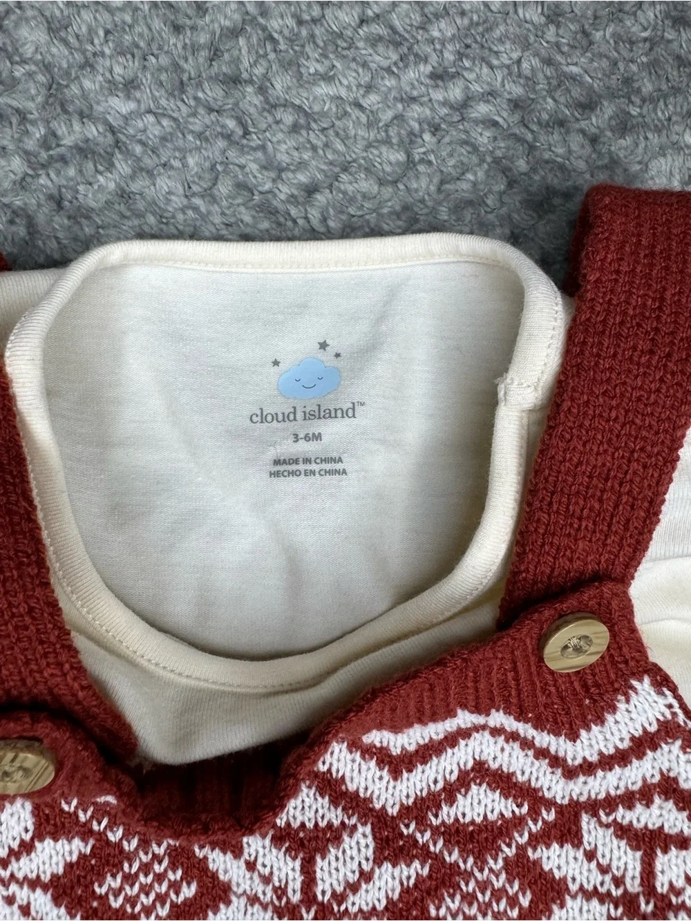 Cloud Island Unisex Baby’s 2pc Long Sleeve Top & Knit Overalls - White/Red 3-6M
